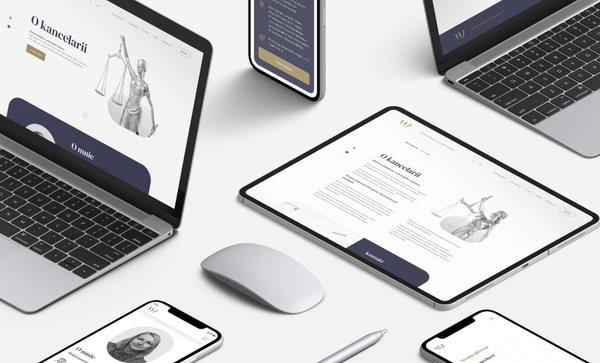UI Mockup on multiple devices (tablet, mobile, laptop) for law firm WJ