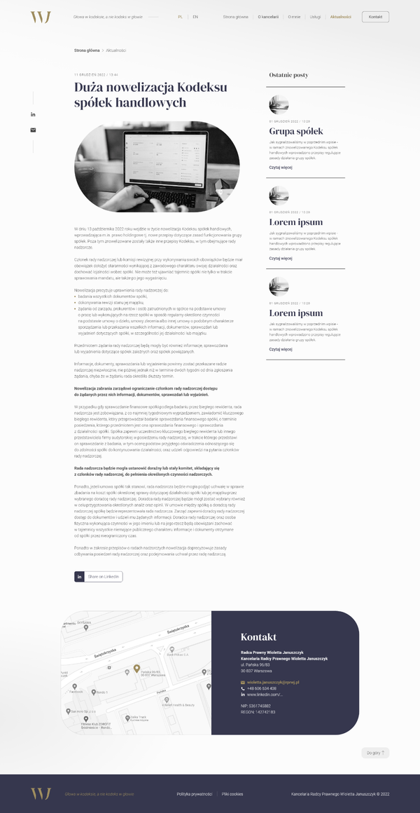 Article entry page UI Mockup on a laptop for law firm WJ