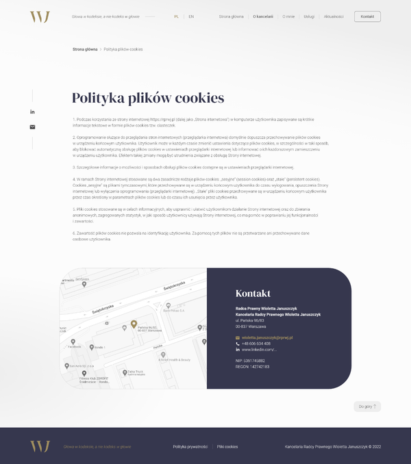 Cookies policy page design for law firm WJ